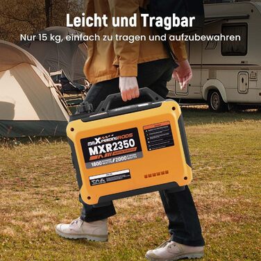 Інверторний генератор maXpeedingrods 2000W, бензиновий, 4-тактний з USB та 230V, цифровий дисплей, компактний, для кемпінгу та подорожей
