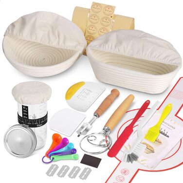 Набір для приготування закваски та випікання хліба SHANNA: корзинка для бродіння, скляна тара, скребок, мішалка, ніж (бамбук, спіральний дизайн)