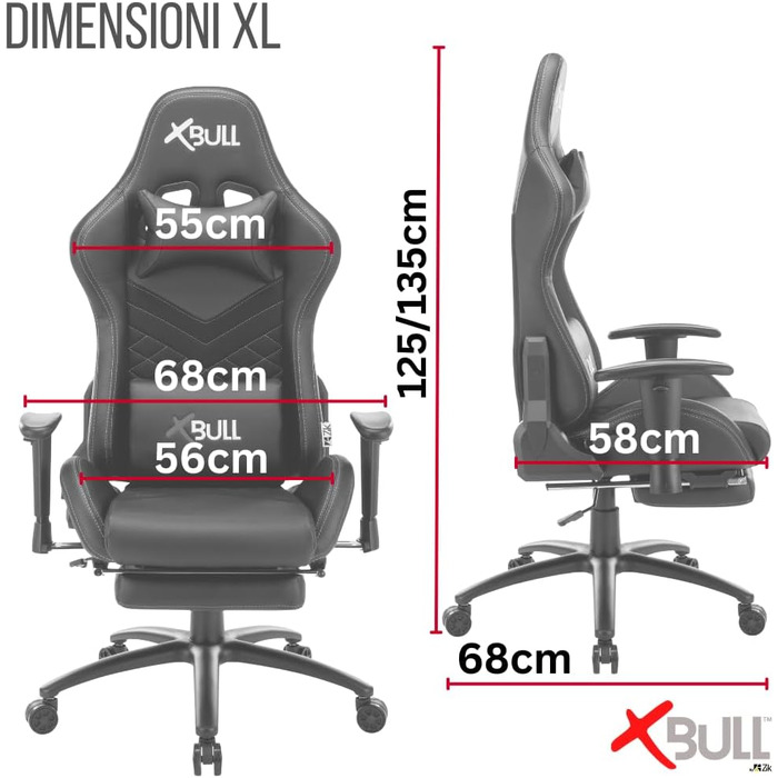 Ігрове крісло Piushopping X-Bull XL, ергономічне з підставкою для ніг, поперекова підтримка, нахил, чорний