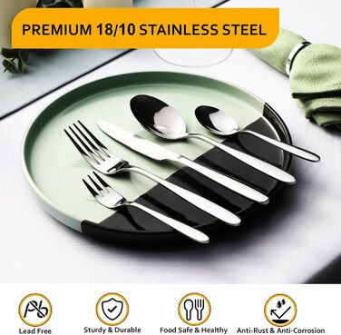 Набір столових приборів Velaze на 12 осіб (60 предметів) з нержавіючої сталі, столовий набір з 12 ножів, виделок, десертних виделок, ложок та чайних ложок, полірований, придатний для миття в посудомийній машині