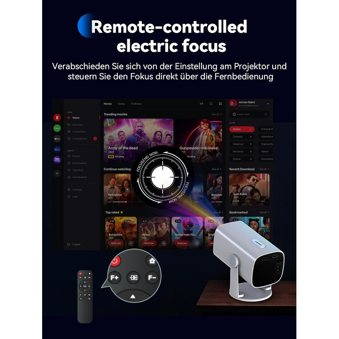 SOOMFON Mini Beamer 1080P: Портативний проєктор з Bluetooth, автотрапецеїдною корекцією та електричним фокусом. Сумісний з iPhone, Tablet, Laptop, TV Stick, HDMI, USB