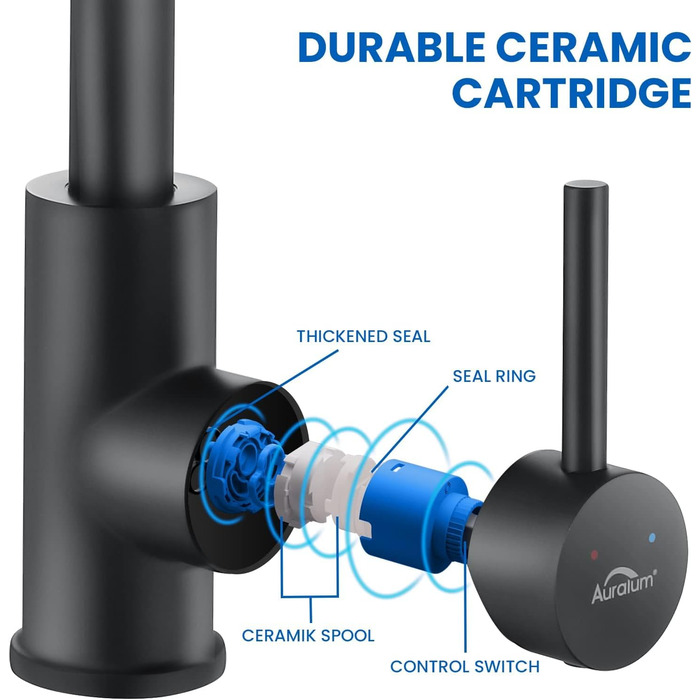 Чорний змішувач для ванної/кухні Auralum з поворотним гусаком 360°, з нержавіючої сталі, з підключенням 60 см, однорідний