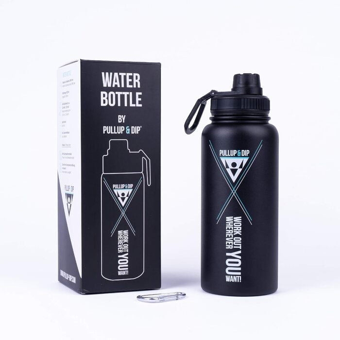 Спортивна пляшка для води PULLUP & DIP 950 мл з нержавіючої сталі чорна