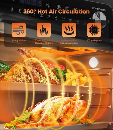 Фритюрниця без олії Emphsism Dual Zone XXL 1800W з LED-дисплеєм, 15 програм, 14л, з аксесуарами та книгою рецептів