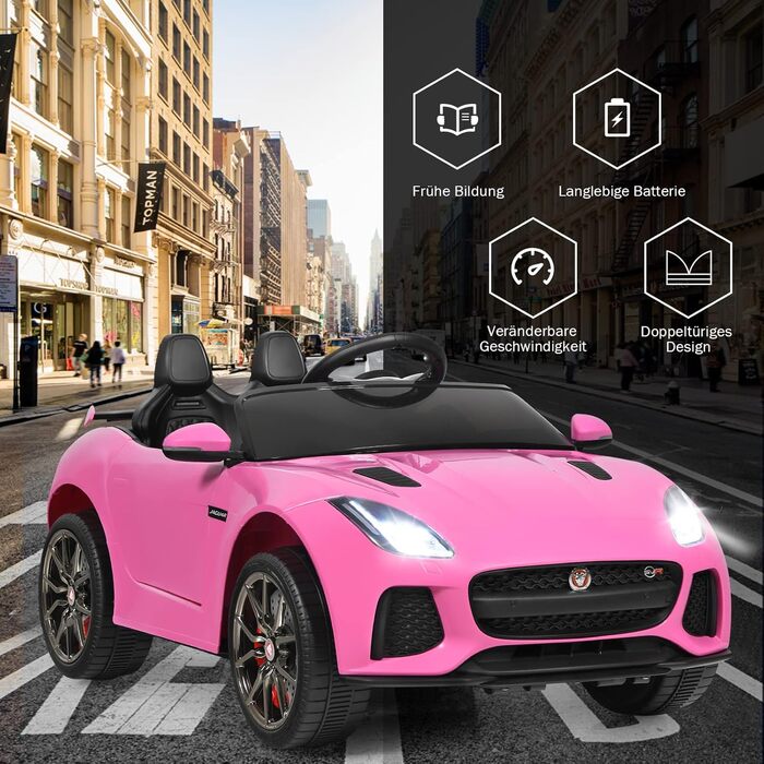 Дитячий електромобіль Jaguar COSTWAY, 12V, рожевий, з музикою, підсвіткою та пультом ДУ, для дітей від 3 років