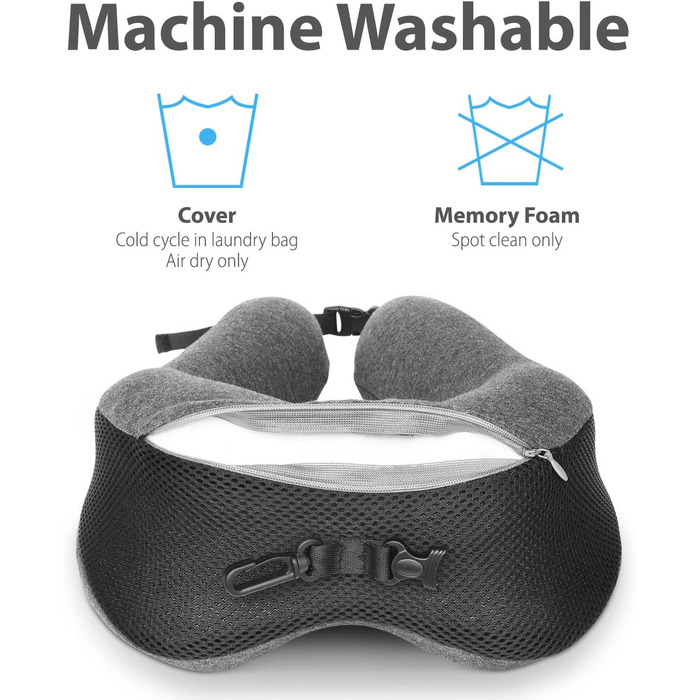 Подушка для подорожей Fosmon з вушними пробками, М'яка зручна подушка для подорожей з піни з пам'яттю Подушка для підтримки голови та підборіддя, чохол із 100 бавовни, який можна прати в машині для подорожей-темно-сірий / Чорний Темно-сірий / чорний (сітк