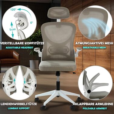 Офісний крісло Sesto Senso Ergo з підтримкою попереку та регульованими підлокітниками. Крісло для керівника з регульованою підголівником (світло-сірий)