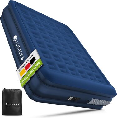 Надувний матрац Juskys самонадувний 150x200 см - двоспальний з вбудованим насосом - ідеально для гостей або кемпінгу - водонепроникний блакитний/білий (блакитний, двоспальний)