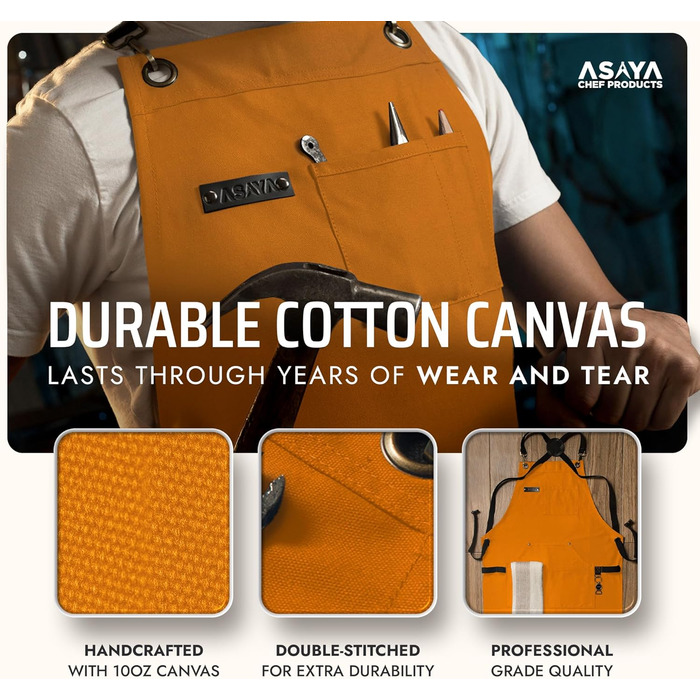 Фартух кухонний Asaya для жінок та чоловіків + рушник та відкривачка для пляшок – 284 мл, канвас (помаранчевий/червоний, зигзаг (Sunset Chevron))