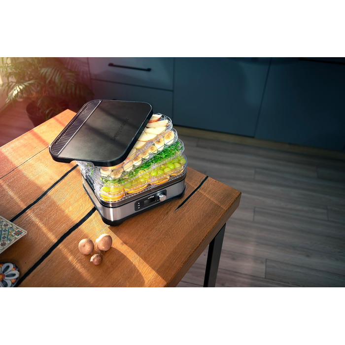 Електричний дегідратор Lehmann для сушіння продуктів з нержавіючої сталі, 450W, 5 рівнів, регулювання температури 35-70°C, для фруктів, грибів, м'яса, трав, без BPA