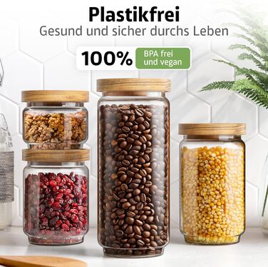 Набір скляних банок для зберігання з кришкою, 4 шт. (300, 500, 700, 1000 мл) | Герметичні, захищені від молі | Для спецій та продуктів харчування