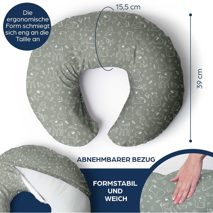Подушка для вагітних Niimo XXL, подушка для годування - подушка для сну на боці з бавовняним чохлом, зручна подушка для дорослих, подушка для підтримки, (200 см x 70 см), (Sage Green Forest, подушка для годування)