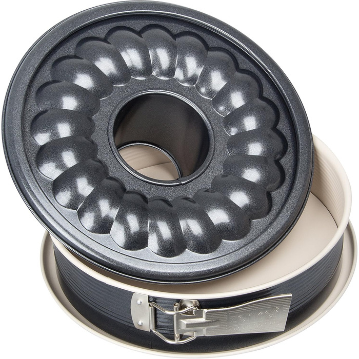 Форма для випічки Zenker 7813 Springform Crème Noir, діаметр 29 см, нержавіюча сталь, сірий/бежевий колір, з двома днами