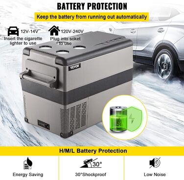 Автохолодильник VEVOR 35/45л нержавіюча сталь 12/24V, 220V: портативний компресорний кулер для авто, вантажівок, кемпінгу (-20°C до +20°C)