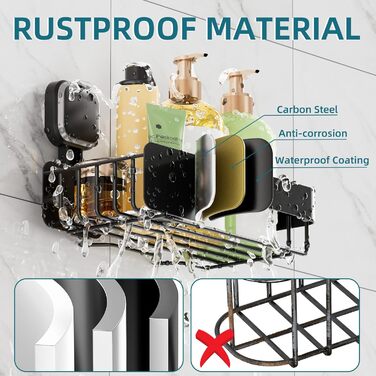 Корзина для душу TAILI з присосками, нержавіюча сталь, без свердління, чорна, 2 шт.