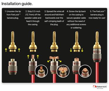 Банан-штекери Nakamichi FanLock 24K з позолоченим покриттям, 10-18 AWG, 4 мм, 24 шт. и (12 пар) для Hi-Fi аудіо