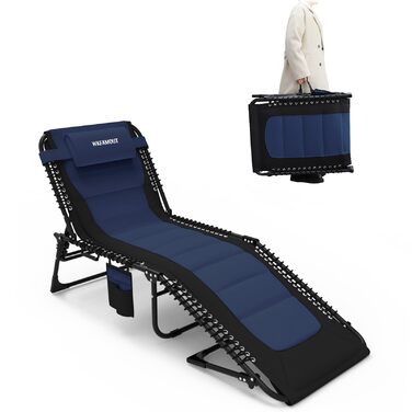 Великий розкладний шезлонг для саду: 5 положень спинки, Outdoor, XXL, триногий, для пляжу/кемпінгу, до 150 кг, з подушкою та кишенею, 200x68 см, сірий (Navy_s, 190x59 см)