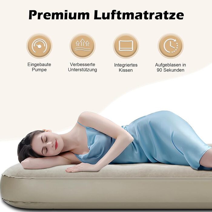 Надувний матрац 2 персони з електричною помпою, 190x125x20 см - для дому та кемпінгу