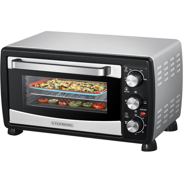 Міні-піч Steinborg® з конвекцією 20 літрів: піч для піци, крихти, конвекція, верхнє та нижнє нагрівання, 1400 Вт, таймер, для кемпінгу або дому