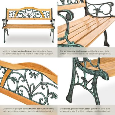 Тектайк (tectake) лавка для саду на 2 особи, дерев'яна, в стилі кантрі, 119,5 x 62 x 83 см, 'Міхаела'