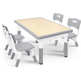 Дитячий стіл з 4 стільцями AufuN, регульована висота, комплект для дитячої кімнати, садка, класу. Легко миється, пластикові меблі (сірий)
