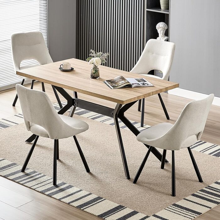 Набір обідніх стільців, 180° поворотний кухонний стілець, стільці для туалетного столика з імітацією бавовни-кашеміру, сучасний м'який стілець для вітальні з металевими ніжками (2 не поворотні, Бежевий)