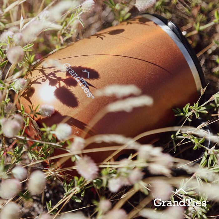 Термокружка Grandties з ручкою та кришкою-ковпачком, 480 мл | З подвійних стінок з нержавіючої сталі, зберігає тепло та холод | Колір: Cognac Metallic