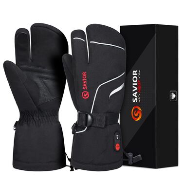 Електричні гріючі рукавиці-п'ятипалі SAVIOR HEAT для чоловіків та жінок, для катання на лижах, сноуборді, мотоциклі, прогулянках, бігу та інших зимових видів активності, чорний колір