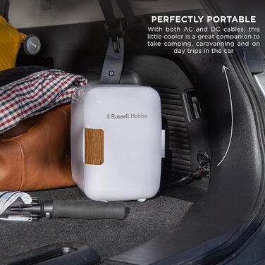 Міні-холодильник Russell Hobbs RH4CLR1001SCW 4L: портативний, AC/DC, для напоїв та косметики, скандинавський стиль, білий з ефектом дерева