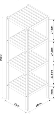 Багатофункціональний табурет з бамбука для ванної кімнати EISL BMBA02-BH2 з 4 полицями, 35 x 45 x 35 см