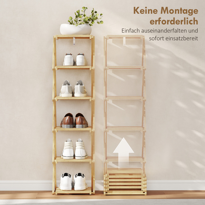 Стійка для взуття, розкладна, з 6 полицями з бамбука, вміщує до 9 пар взуття, розмір 30 x 29 x 108 см, колір: натуральний