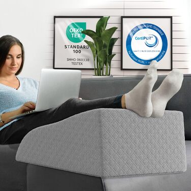 Подушка для підйому ніг ELONEO з піною з пам'яті, 62x40x24 см, сіра. Знімна наволочка для зручності.