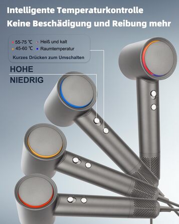 Професійний високошвидкісний фен для волосся 130 000 об/хв з іонізацією (500 млн негативних іонів), 4 температурних режимах та 2 швидкостях, для дому та подорожей