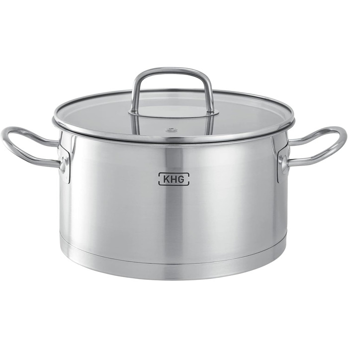 Каструля KHG 14 см з нержавіючої сталі, індукційне дно, 1.5 л, без покриття, для всіх плит (комплект)