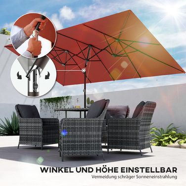 Великий сонцезахисний парасоль, регульована висота, нахил, 150x295x170-214 см, Бордовий