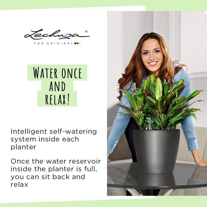 Кашпо Lechuza Classico Premium 21 LS, Комплект, Білий, 22x22x20 см, Високий Глянцевий, Одиничний