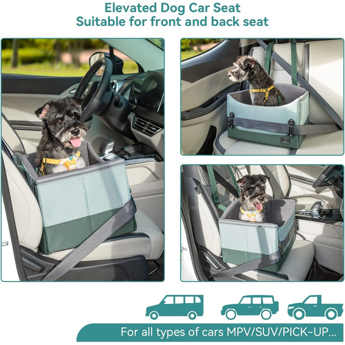 Автокрісло для маленьких і середніх собак a 4, регульоване по висоті автокрісло для домашніх тварин, безпечне для подорожей автокрісло для цуценят з запатентованою засувкою для передніх і задніх сидінь (зелений)