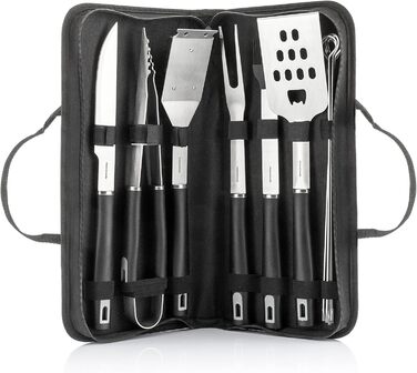 Набір гриля InnovaGoods 12 предметів: інструменти з нержавіючої сталі, термостійкі ручки, кейс, миється в посудомийній машині, чорний, сталь, нержавіюча сталь