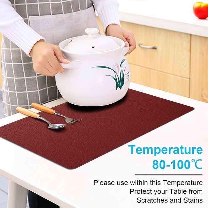 Набори підставки під тарілки 6 шт. з екошкіри, 43x30 см (червоний/сірий)