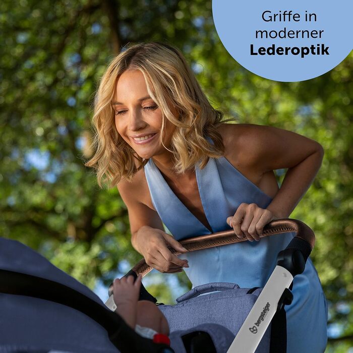 Дитяча коляска Bergsteiger Lugo 3в1 | Комплект 3в1 з аксесуарами: автокрісло, прогулянковий блок, сонцезахист та вітрозахисний чохол | Isofix база доступна (блакитний | рама: срібна)