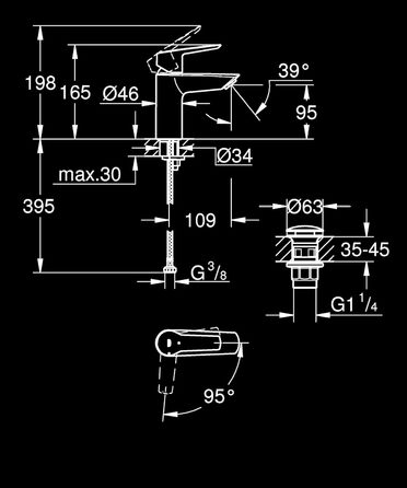 Змішувач для ванної кімнати GROHE Start, економічний, холодна вода в середній позиції, з Pop-Up клапаном, хром, 23551002 (Push-Open, водозберігаючий)