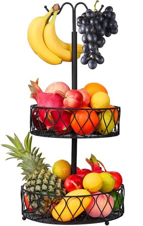 Двоярусний тримач для фруктів і бананів DUGEHO 2-поверховий кошик для фруктів для більшого простору на стільниці - для зберігання фруктів і овочів, будь то