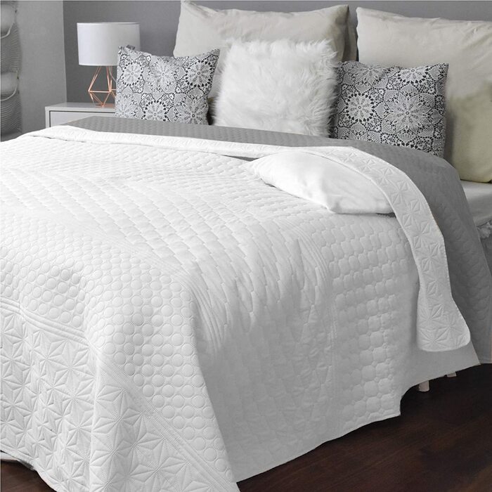 Ковдра для ліжка HOMELEVEL 200x220 см біло-сіра