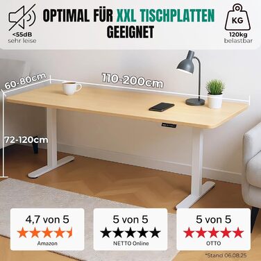 Електричний регульований стіл Albatros Lift S5: металеве шасі, ніжки, підставка | До 120 кг | Для широких стільниць 2м | Білий