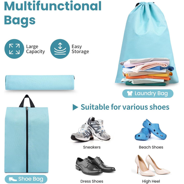 Набір компресійних органайзерів для подорожей з сіткою, розширювані пакувальні куби для одягу в валізу, м'ятний колір, 8 предметів