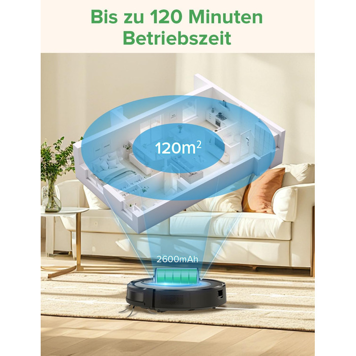 Робот-пилосос Vexilar W7 з функцією миття підлоги, 5000Pa, LiDAR навігація, тихий (50 dB), 150 хвилин роботи, 15 зон заборони, 5 карт, керування зі смартфона та пульта