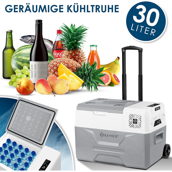 Холодильник KESSER® Kompressor 30л, -20°C, з APP-керуванням, USB, 12/24V/230V, для авто/човнів, сірий