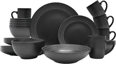 Комбінований сервіс 'BlackStyle Сучасний дизайн, для 4 осіб, набір фаянсового посуду з 4 обідніми тарілками, 4 бічними тарілками, 4 чашками, 4 чашками для чаю, 4 тарілками для супу (30 шт. )