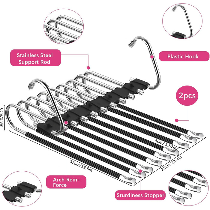 Вішалка для штанів  з нержавіючої сталі 9-в-1, 2 шт. и (чорні)