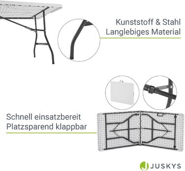 Розкладний стіл Juskys Фуршетний стіл XL складний - великий, з можливістю завантаження до 80 кг - Пластиковий стіл - Кемпінг, сад і вечірка - Стіл для кемпінгу Садовий стіл білий